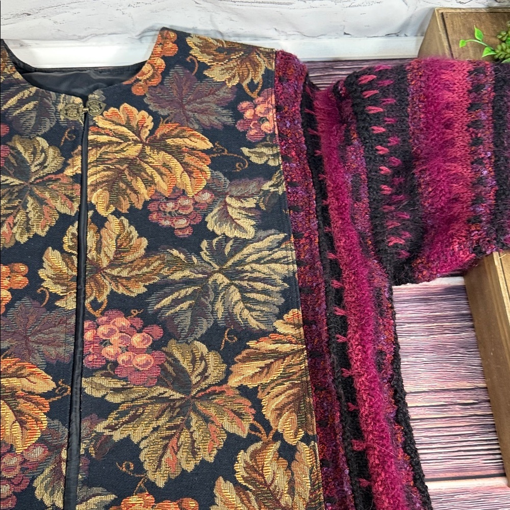Floral and Grapevine Tapestry Jacket Knit Sleeves. Eclectic Grandma. Vintage - Picture 13 of 14
